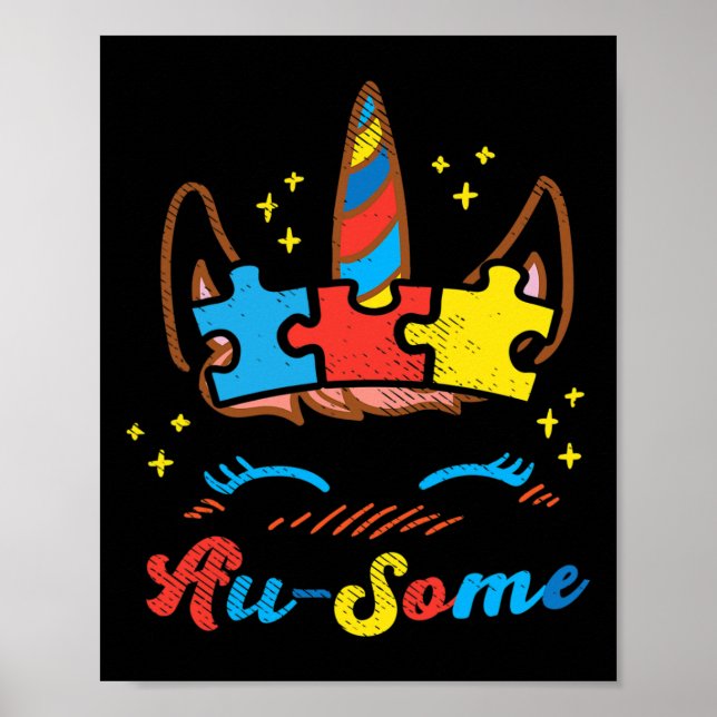 Póster Ausome Unicorn Face Puzzle Autism Awareness Asl Gi (Frente)