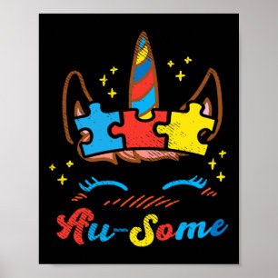 Póster Ausome Unicornio enfrenta el rompecabezas del auti