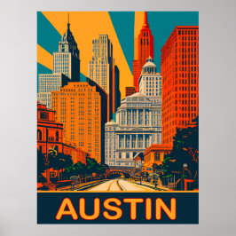 Póster Austin en colores vibrantes, viajes