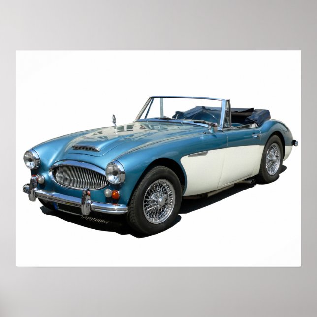 Póster Austin Healey 3000 Sports Car azul y blanco (Frente)