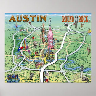 Póster Austin Round Rock Texas Fun Map
