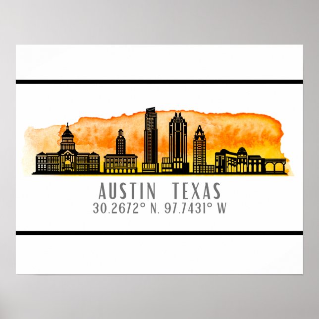 Póster Austin Skyline Latitude (Frente)