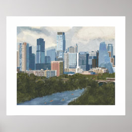 Póster Austin Skyline Painted Art Print