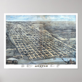 Póster Austin, Texas Antique Aerial City Map de 1873