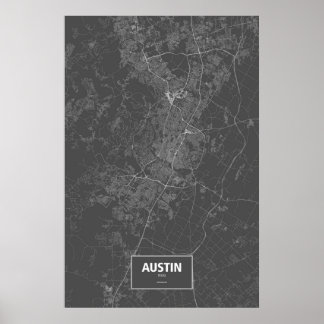 Póster Austin, Texas (blanco sobre negro)