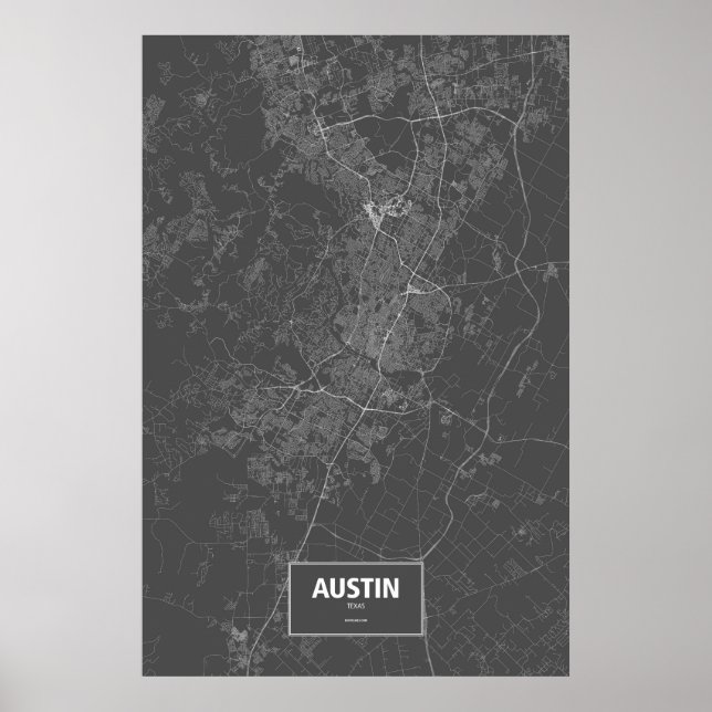 Póster Austin, Texas (blanco sobre negro) (Frente)