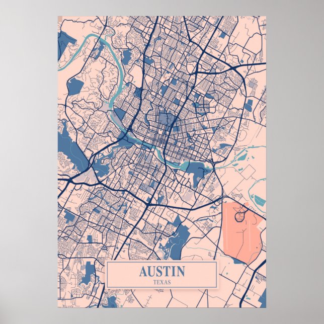 Póster Austin - Texas Breezy City Map (Frente)