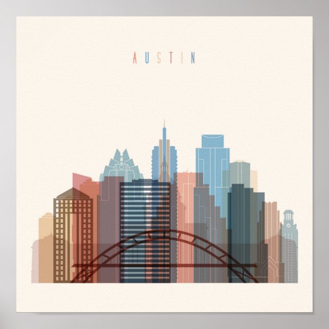 Póster Austin, Texas | City Skyline (Frente)