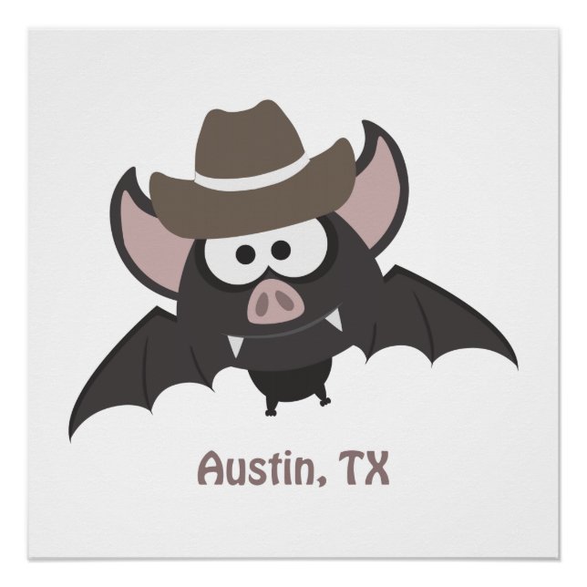 Póster Austin Texas Cute Personalizado Cowboy Bat (Anverso)