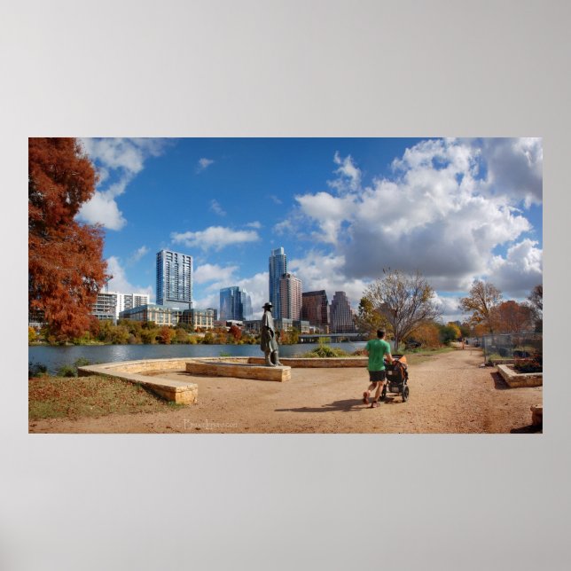 Póster Austin Texas Downtown Skyline - Lago Ladybird (Frente)