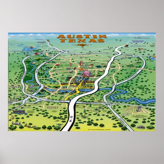 Póster Austin Texas Personalizado Map Large Poster (Frente)