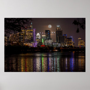 Póster Austin, Texas Skyline Full Moon