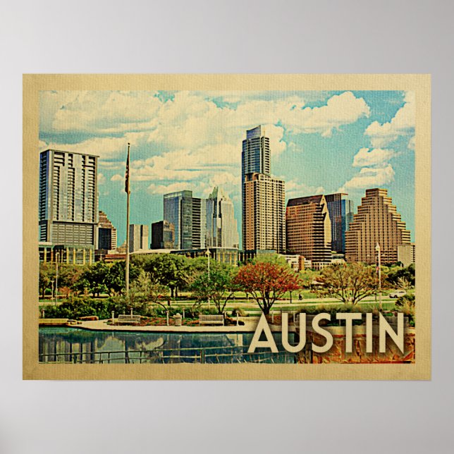 Póster Austin Texas Vintage Travel (Frente)