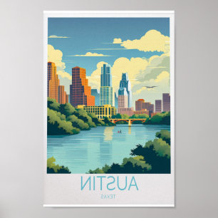 Póster Austin Travel Poster - Austin Texas Wall Art para 