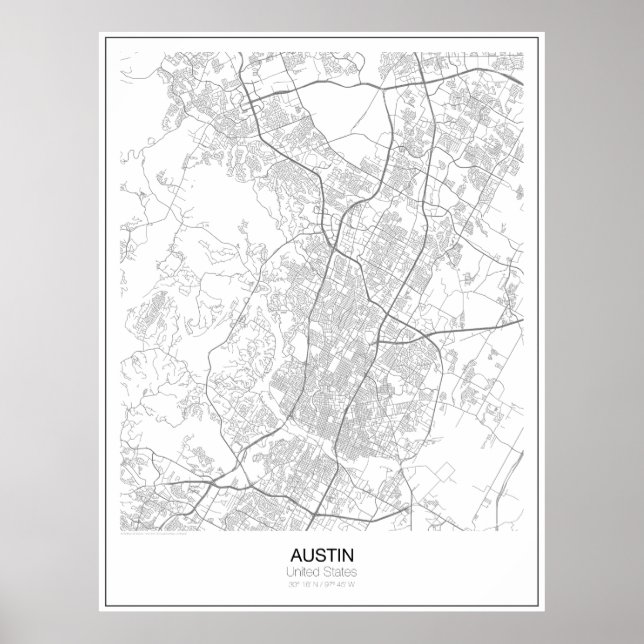 Póster Austin, United States Minimalist Map Poster (Frente)