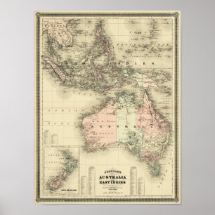 Póster Australia 1867 y mapa del este del vintage de los