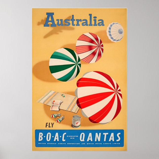 Póster Australia Art Australian Beach Print Qantas Travel (Frente)