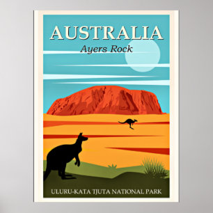 Póster Australia, Ayers Rock, vintage travel poster