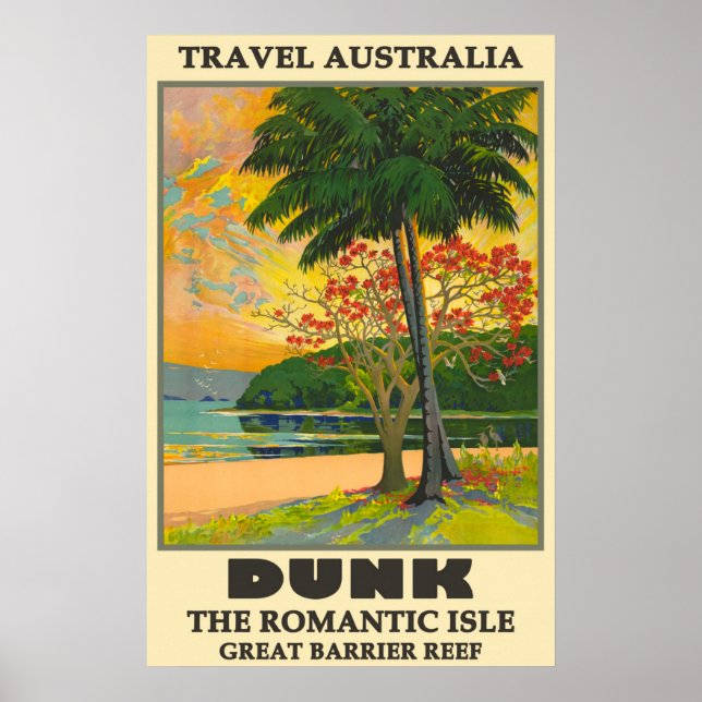 Póster Australia Isla Dunk, Gran Barrera de Viajes de Car (Frente)