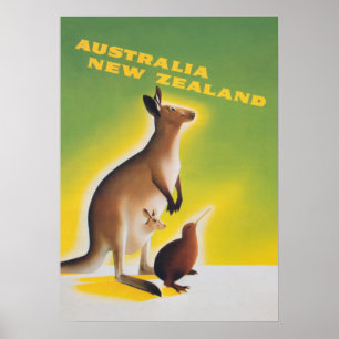 Póster Australia Kangaroo Retro Vintage Poster de viajes