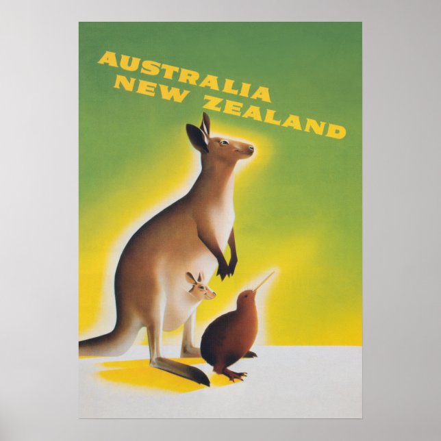 Póster Australia Kangaroo Retro Vintage Poster de viajes (Frente)