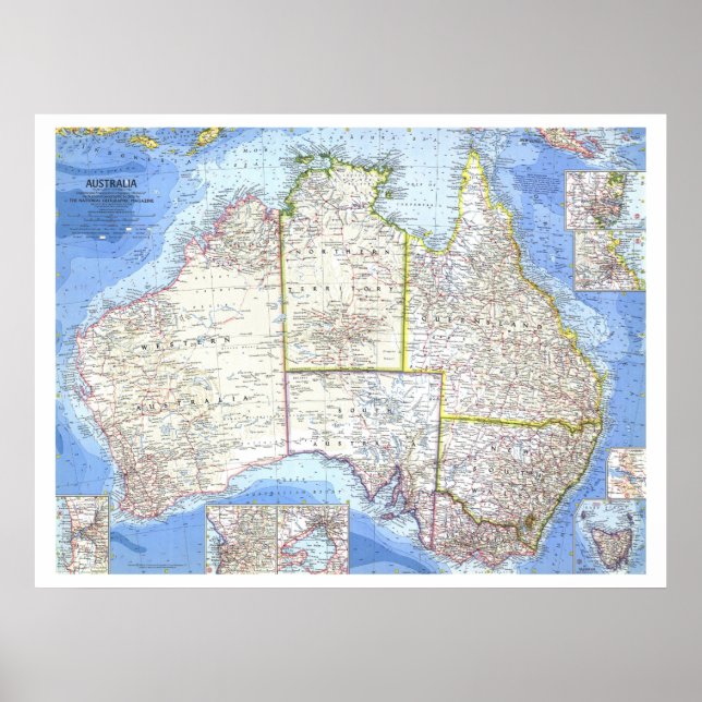 Póster " Australia: MAP detallado de 1963 ... (Frente)