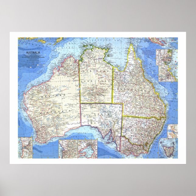 Póster " Australia: MAP detallado de 1963 ... (Frente)