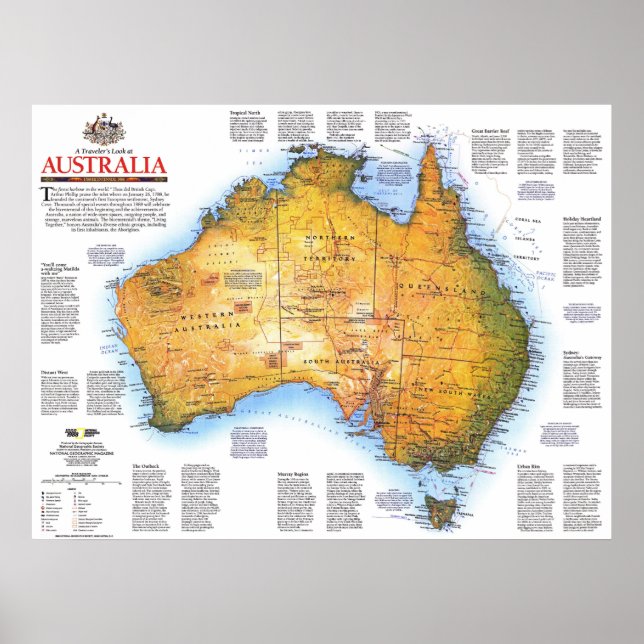 Póster " Australia: Mapa de viajes e historia de 1988 ... (Frente)