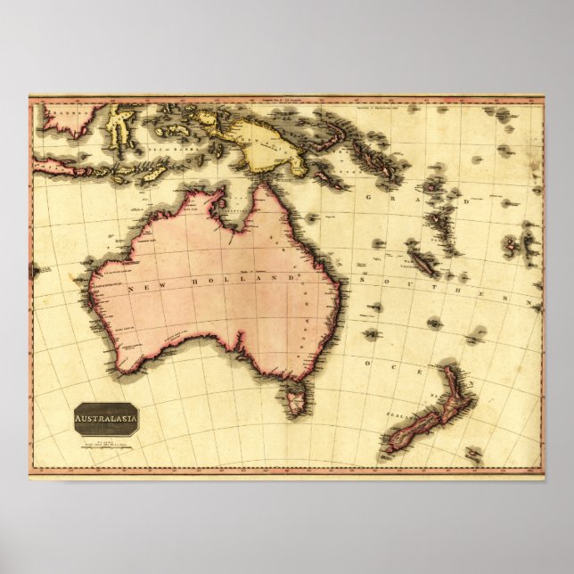 Póster Australia: Mapa panorámicoAustralia (Frente)