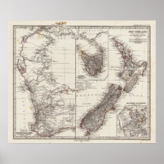 Póster Australia Occidental Tasmania y Nueva Zelanda