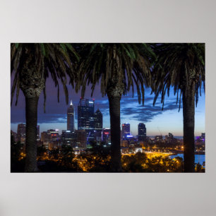 Póster Australia, Perth, paisaje urbano de la ciudad desd