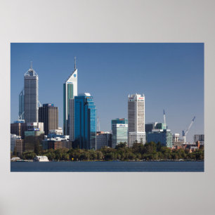 Póster Australia, Perth, paisaje urbano de la ciudad desd