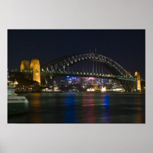 Póster Australia, Sídney. Puerto de Sídney por la noche.