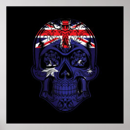 Póster Australia Skull Y Bandera De Los Rosas