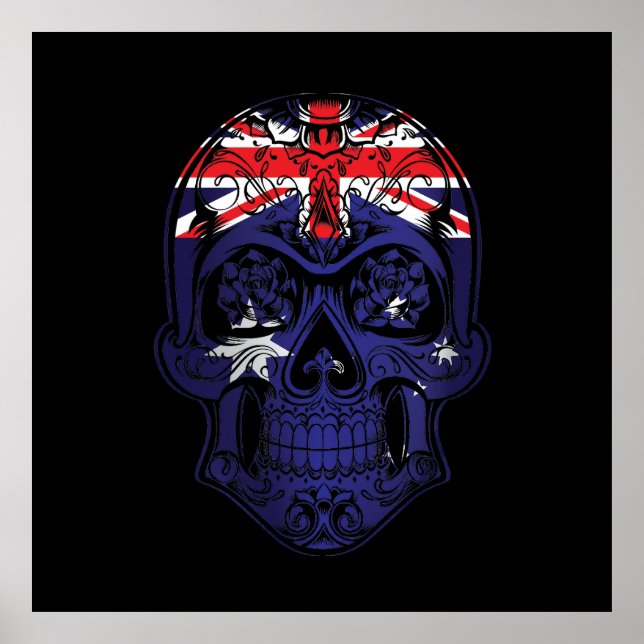 Póster Australia Skull Y Bandera De Los Rosas (Frente)