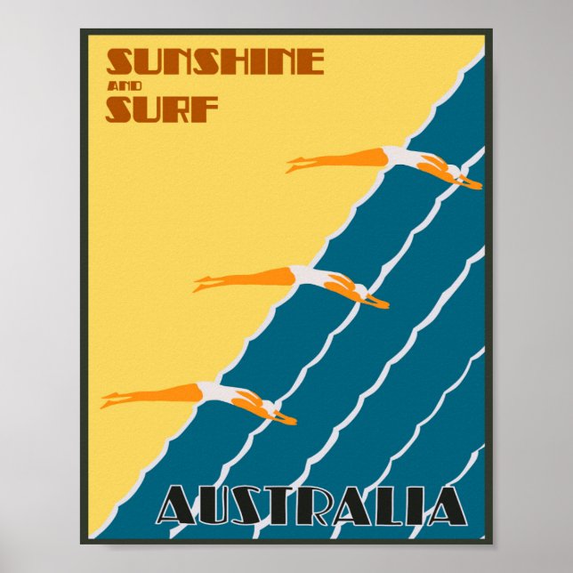 Póster Australia: Sunshine and Surf Vintage Travel (Frente)