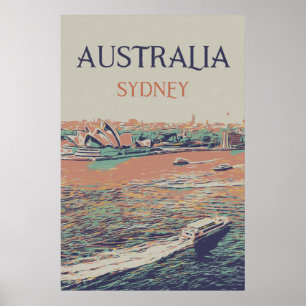 Póster Australia, Sydney, vista de la ciudad y ópera