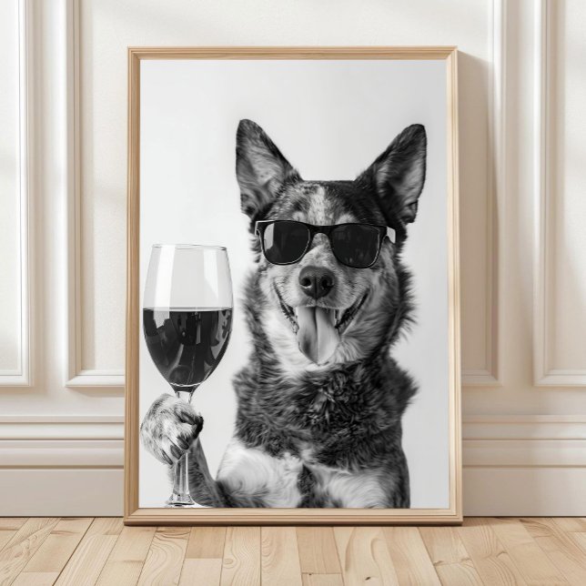 Póster Australian Cattle Dog and Wine Wall Art, Black and (Subido por el creador)