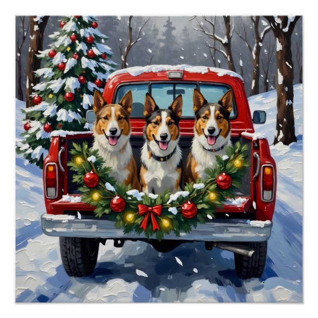 Póster Australian Kelpie Christmas Red Truck Holiday (Anverso)