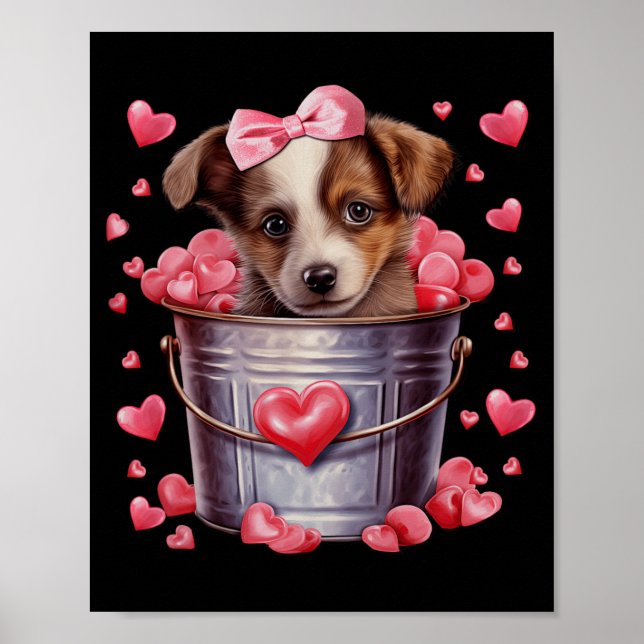 Póster Australian Shepherd Dog Valentines Puppy Love Hear (Frente)
