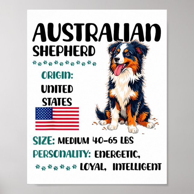 Póster Australian Shepherd Origin Funny Aussie Dog Lover  (Frente)
