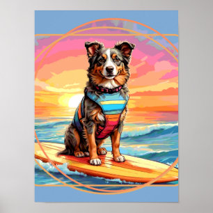 Póster Australian Shepherd Surfing