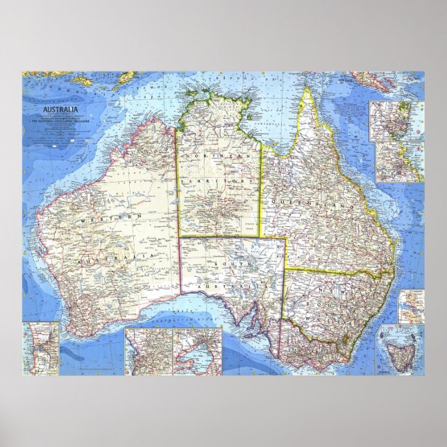 Póster " Australiana: 1963/heute - Detaillierte Karte ... (Frente)