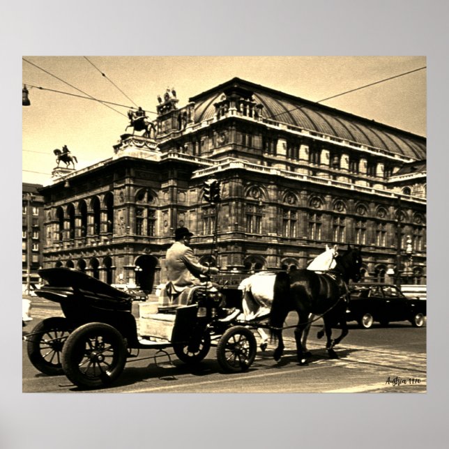 Póster Austria Antigua Viena Fiaker Staatsoper ópera (Frente)