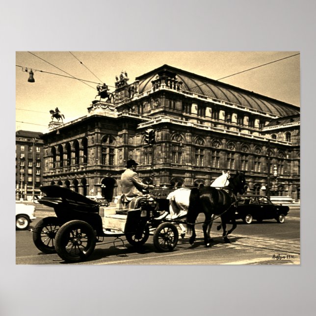 Póster Austria Antigua Viena Fiaker Staatsoper ópera (Frente)