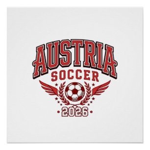 Póster Austria Fútbol 2026 Fútbol Negrita Tipografía País