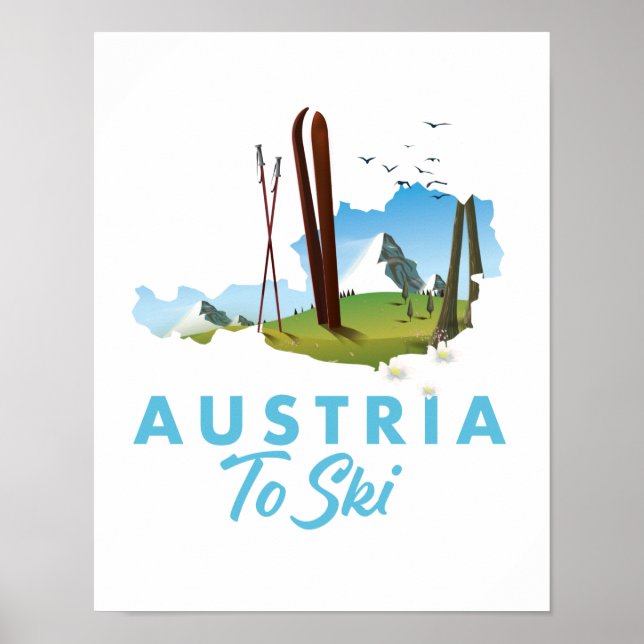 Póster Austria para esquiar. (Frente)