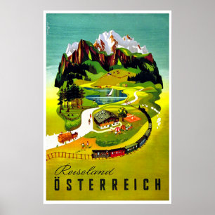 Póster Austria, Reiseland, ferrocarril, poster del viaje