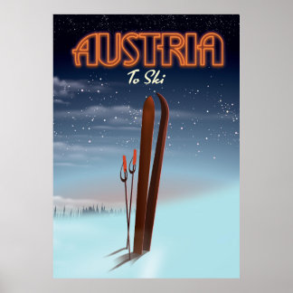 Póster Austria To Ski - Afiche de viaje para esquiar en i