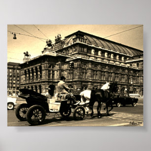 Póster Austria Viena Fiaker Staatsoper ópera vintage